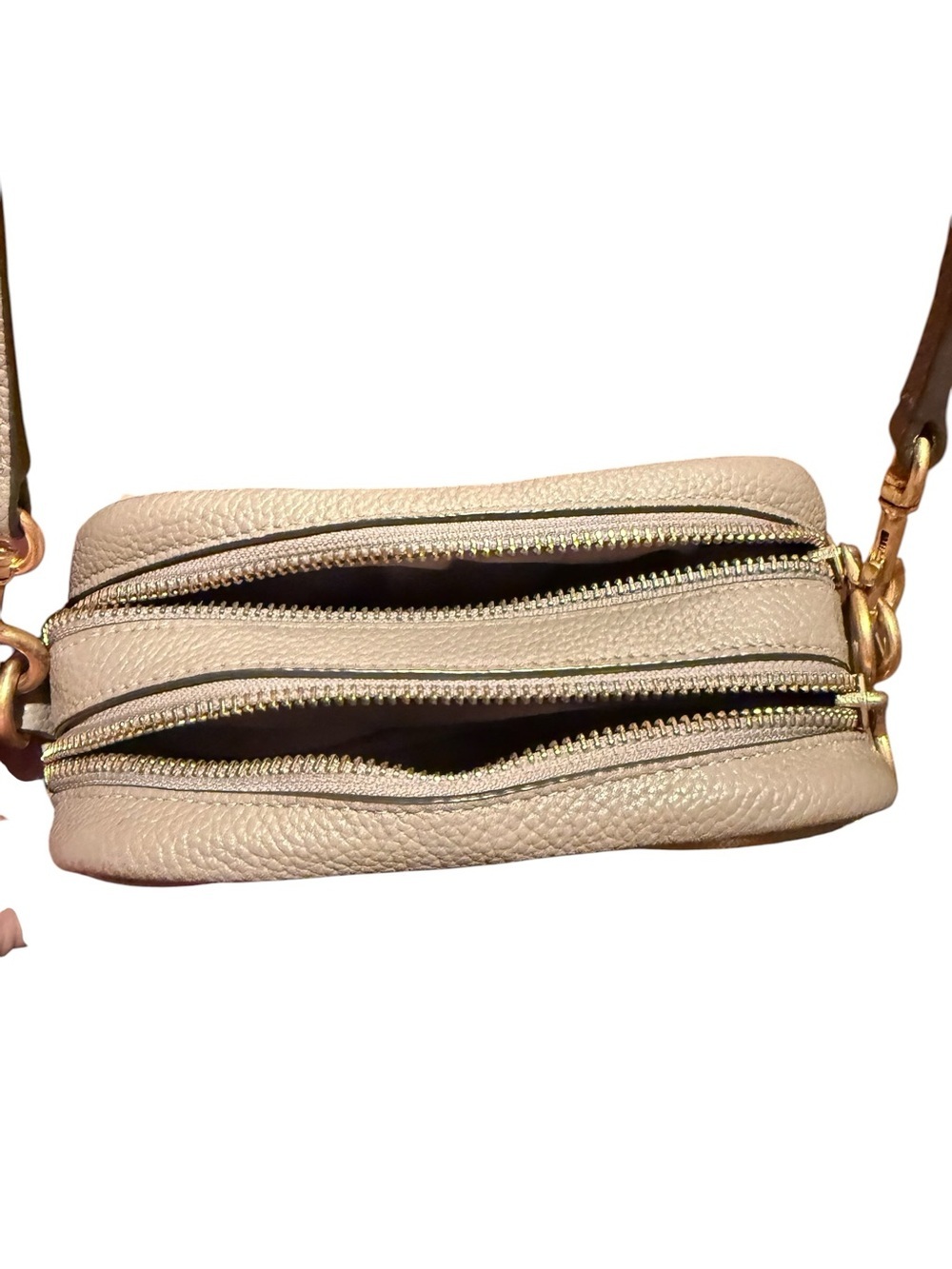 Tory Burch Kira Pebbled Leather Crossbody Bag in Taupe - Picture 9 of 9
